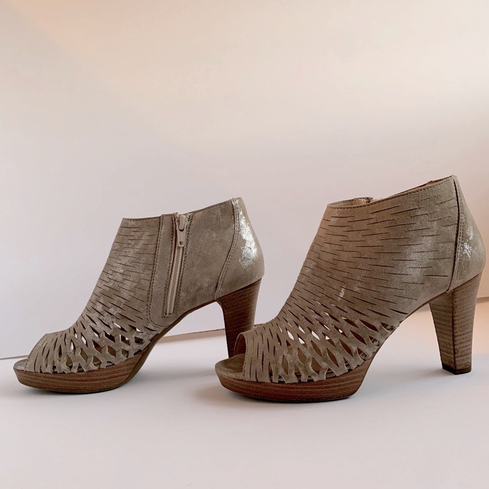 Paul Green Metallic Peep Toe Perforated Bootie - Picture 2 of 8